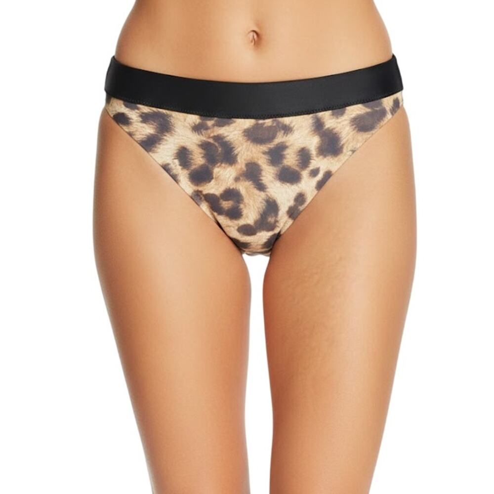 PILYQ High Waist Cheetah Print Bikini Bottoms Gold Logo Women Small NWT